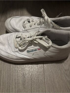 Reebok White Leather Classic Sneakers with Subtle Teal Logo